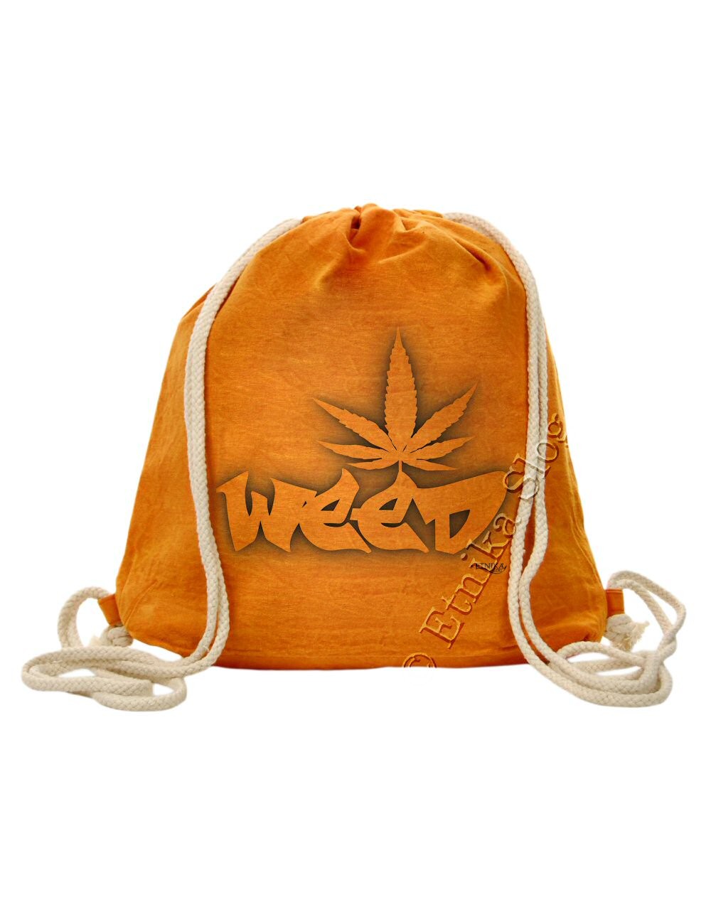 ZAINO SACCO IN COTONE STONE WASHED CON STAMPA WEED ZAINO SACCO IN COTONE STONE WASHED CON STAMPA WEED