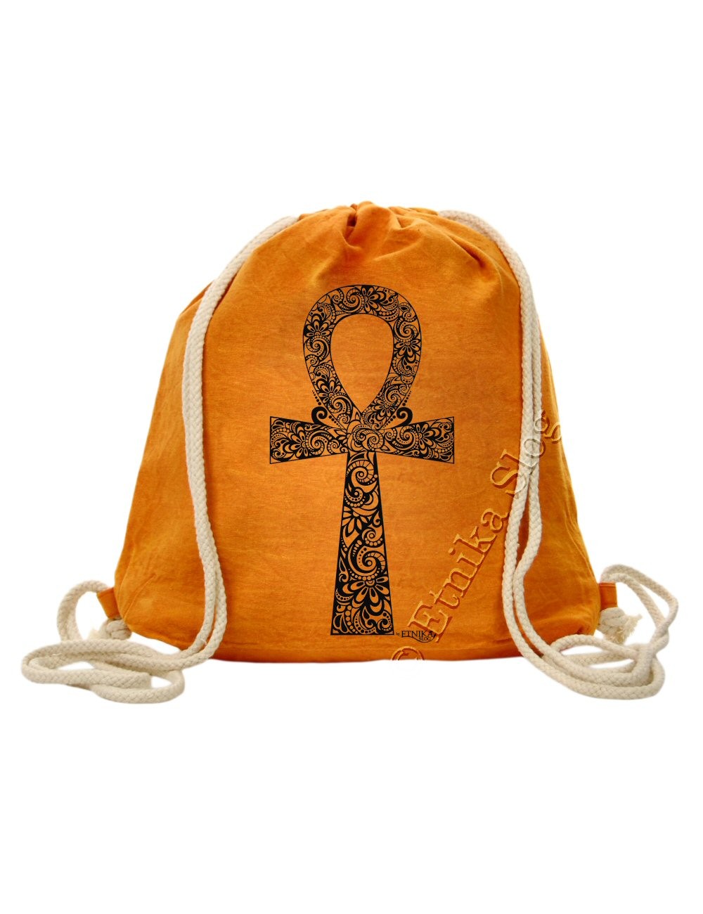 ZAINO SACCO IN COTONE STONE WASHED CON STAMPA ANKH ZAINO SACCO IN COTONE STONE WASHED CON STAMPA ANKH
