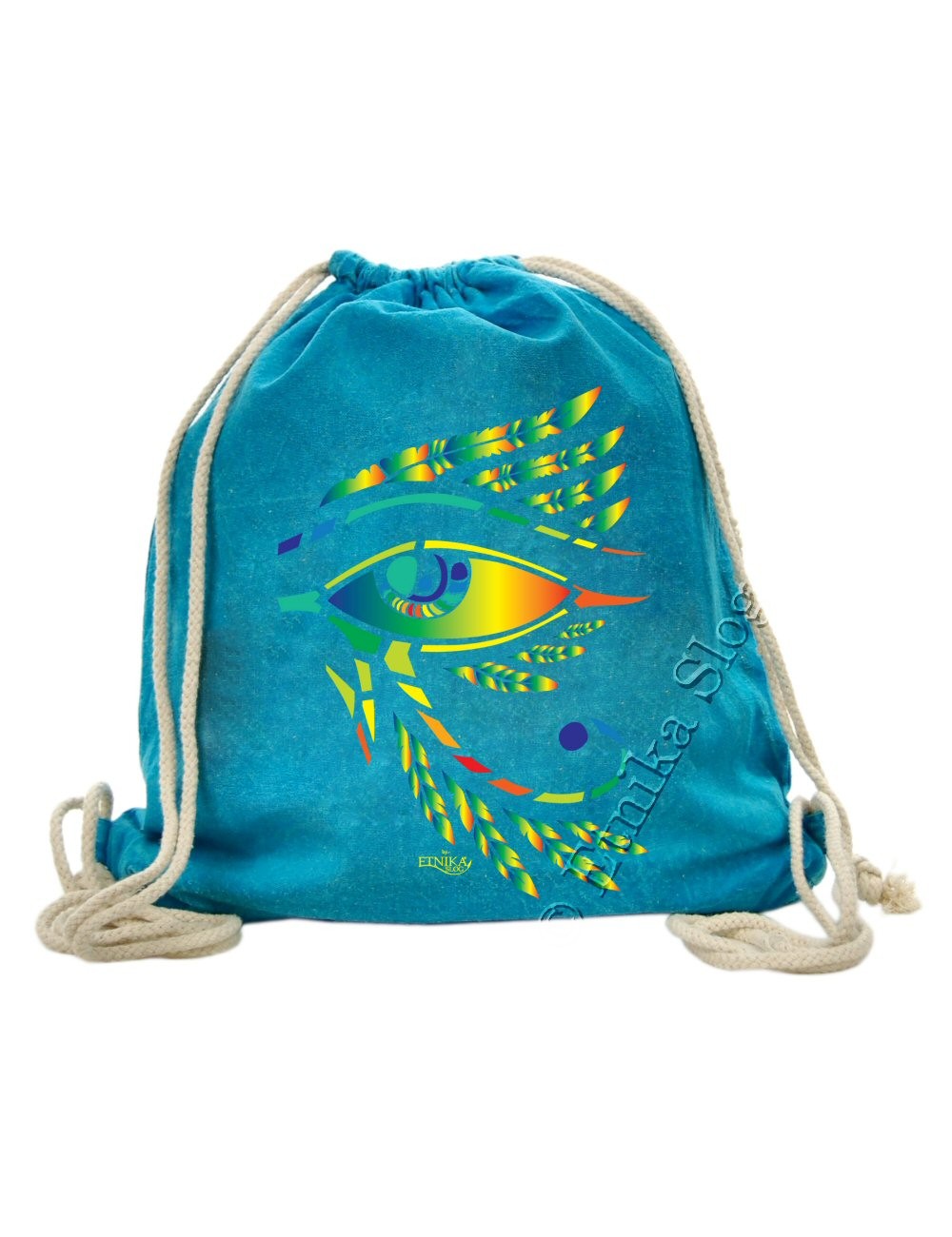 ZAINO SACCO IN COTONE STONE WASHED CON STAMPA OCCH ZAINO SACCO IN COTONE STONE WASHED CON STAMPA OCCH