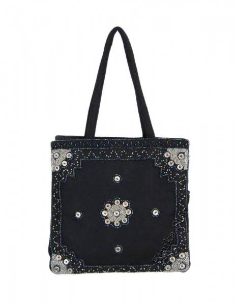 BORSA DA SPALLA IN LANA COTTA, &nbsp;RICAMATA CON PERLI