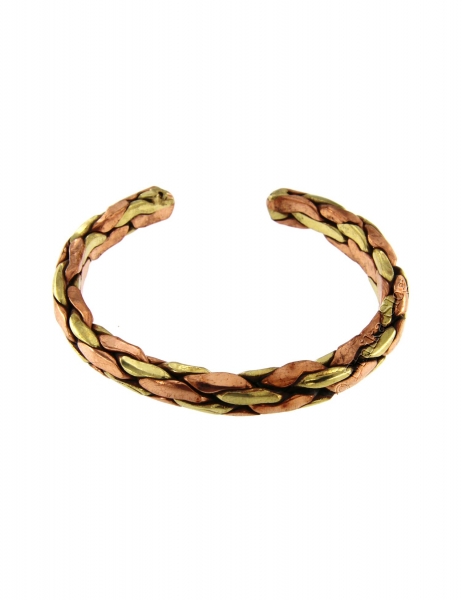 BRACCIALE APERTO IN RAME&nbsp;E OTTONE INTRECCIATO TOND