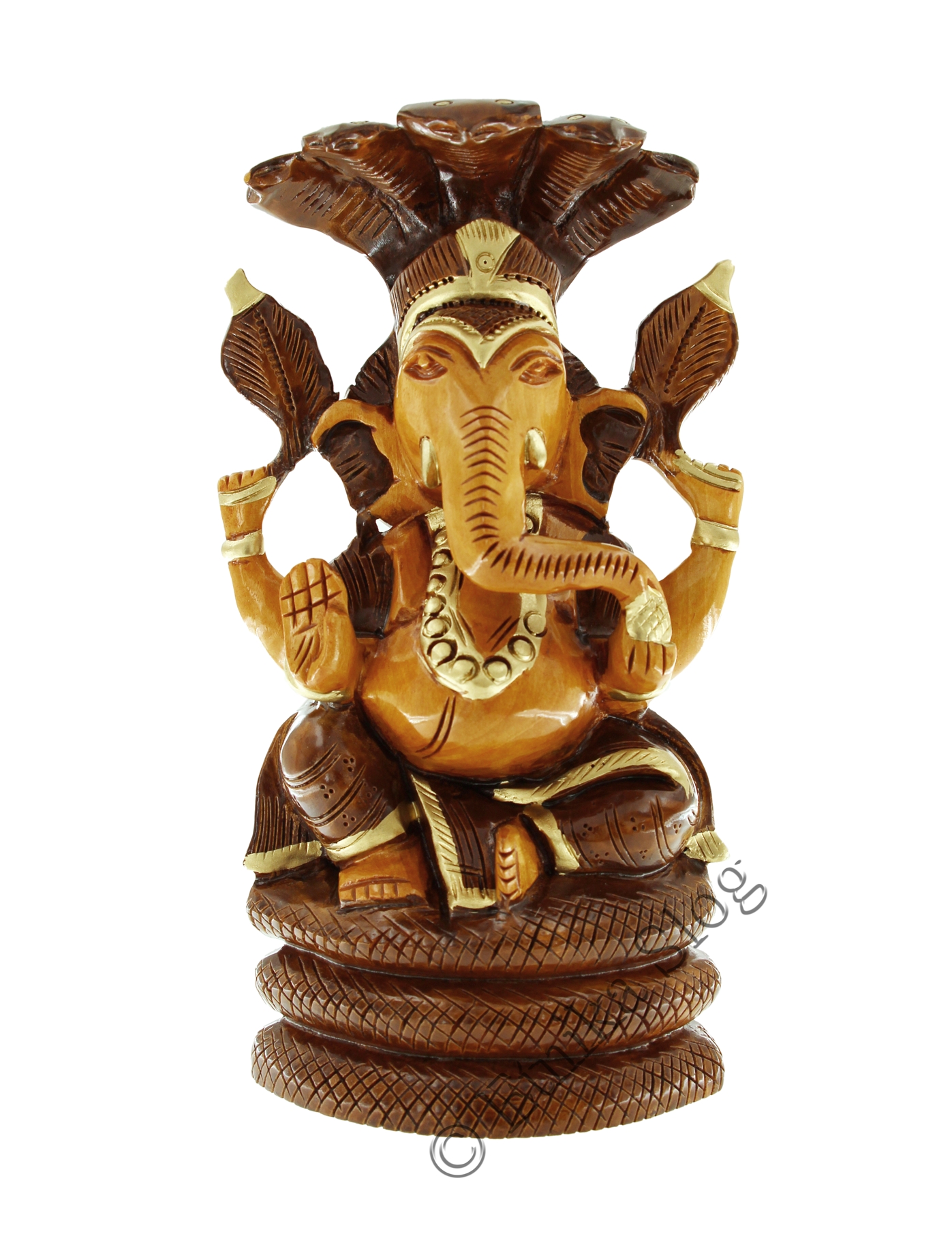 STATUA IN LEGNO DI CEDRO VERNICIATO GANESH CON SER STATUA IN LEGNO DI CEDRO VERNICIATO GANESH CON SER