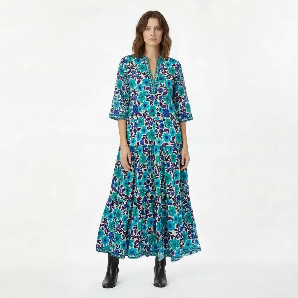 VESTITO LUNGO INDIANO IN FIOCCO DI COTONE MORBIDO VESTITO LUNGO INDIANO IN FIOCCO DI COTONE MORBIDO