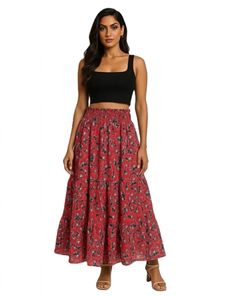 GONNA LUNGA&nbsp;IN COTONE LEGGERO INDIANO, CON FASCIA