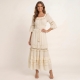 VESTITO LUNGO IN COTONE BEIGE,&nbsp;CON MANICA CO