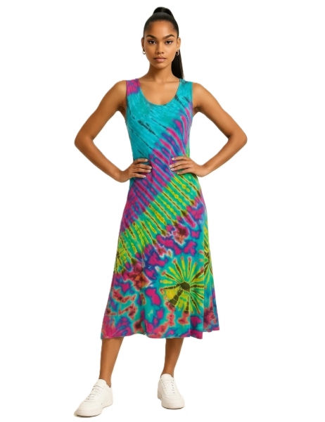 ABITO MEDIA LUNGHEZZA TIE DYE CON INTRECCIO SULLA