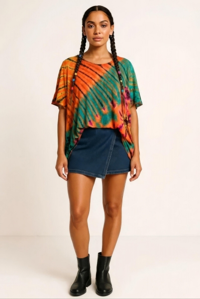 OBLAČILA IZ VISKOZE TIE DYE OVERSIZE ŠIROKA MAJICA IZ VISKOZE TIE DYE - Etnika Slog d.o.o.