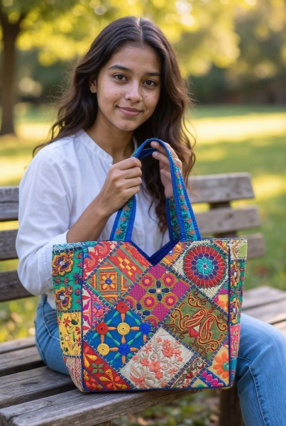 BORSE DA SPALLA BORSA DA SPALLA IN COTONE PATCHWORK SARI, FODERATA - Etnika Slog d.o.o.