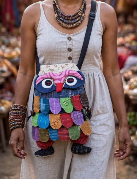 BORSE GUFI E ANIMALI BORSA IN COTONE A TRACOLLA A FORMA DI GUFO GRANDE. - com Etnika Slog d.o.o.
