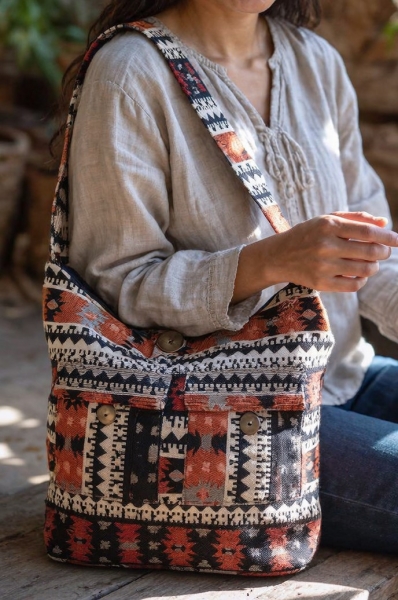 BORSA TRACOLLA SACCA BORSA TRACOLLA SACCA IN COTONE GROSSO TRAMA GEOMET - com Etnika Slog d.o.o.