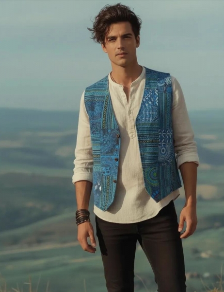 GILET IN COTONE PATCHWORK ( STAMPE E RIGHE ) CON E