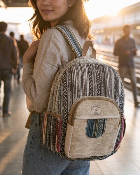 HEMP BACKPACKS BACKPACK MADE OF HEMP AND COTTON, WITH DIFFERENT P - com Etnika Slog d.o.o.