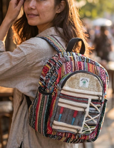 BAGS IN HEMP BACKPACK&nbsp;MADE OF HEMP AND COTTON, NATURAL COLOR WI - com Etnika Slog d.o.o.