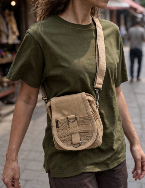 BAGS IN HEMP SMALL PASSPORT BAG MADE OF HEMP.SIZE 16X19X7 - com Etnika Slog d.o.o.