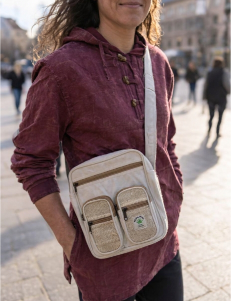 BAGS IN HEMP BAG MADE OF HEMP AND COTTON, WITH REGOLABLE SHOULD - com Etnika Slog d.o.o.