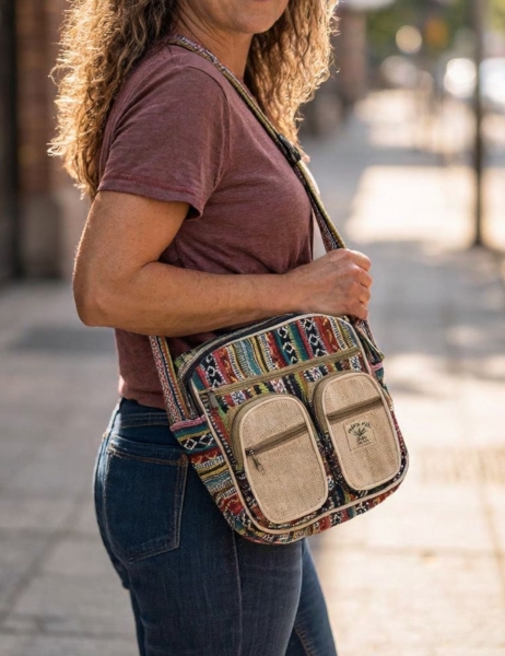BAGS IN HEMP BAG MADE OF HEMP AND COTTON, WITH REGOLABLE SHOULD - com Etnika Slog d.o.o.
