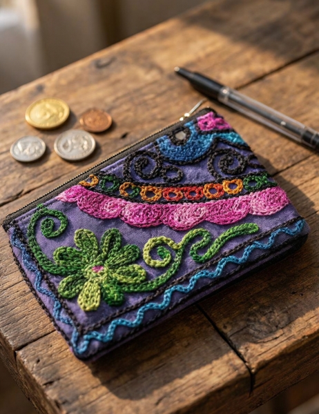 PENCIL CASES - COIN PURSES COINPURSE MADE OF COTTON WITH EMBROIDERY, ZIP CLOS - Etnika Slog d.o.o.