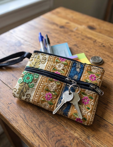 PENCIL CASES - COIN PURSES COIN PURSE/POCHETTE MADE OF COTTON SARI, WITH DIFF - Etnika Slog d.o.o.