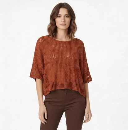 MAGLIA A PIPISTRELLO PONCHO TRAMA LARGA IN COTONE
